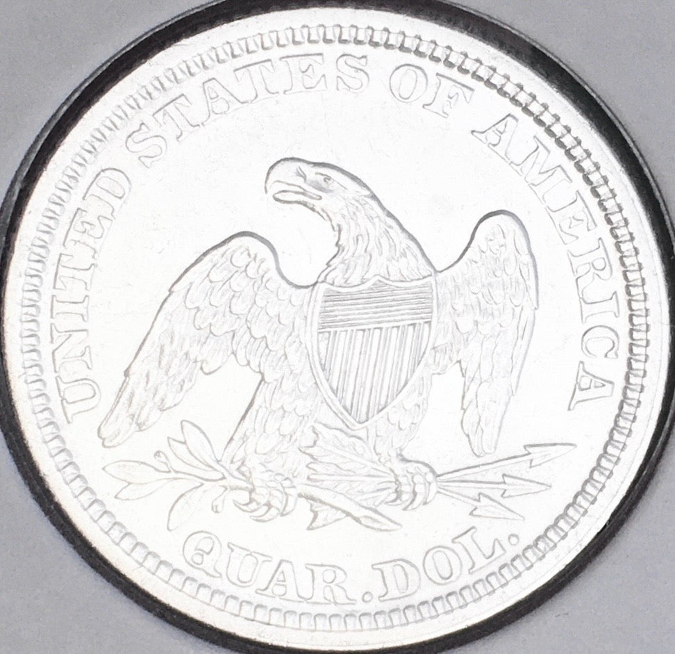 1861-P  GEM BU+++  BRILLIANT UNCIRCULATED!  U.S. SEATED LIBERTY QUARTER. WOW!