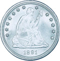 BRILLIANT UNCIRCULATED U.S. SEATED LIBERTY SILVER QUARTER