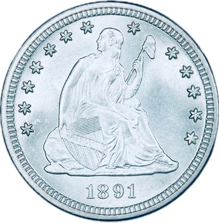 BRILLIANT UNCIRCULATED U.S. SEATED LIBERTY SILVER QUARTER