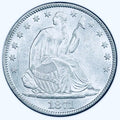 BRILLIANT UNCIRCULATED SEATED LIBERTY SILVER HALF DOLLAR.