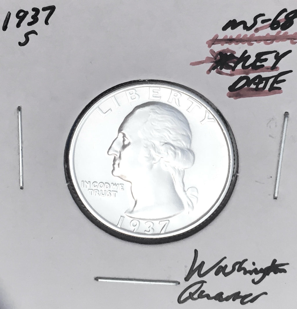 1937-S BRILLIANT UNCIRCULATED KEY DATE!  U.S. WASHINGTON QUARTER.