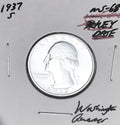 1937-S BRILLIANT UNCIRCULATED KEY DATE!  U.S. WASHINGTON QUARTER.