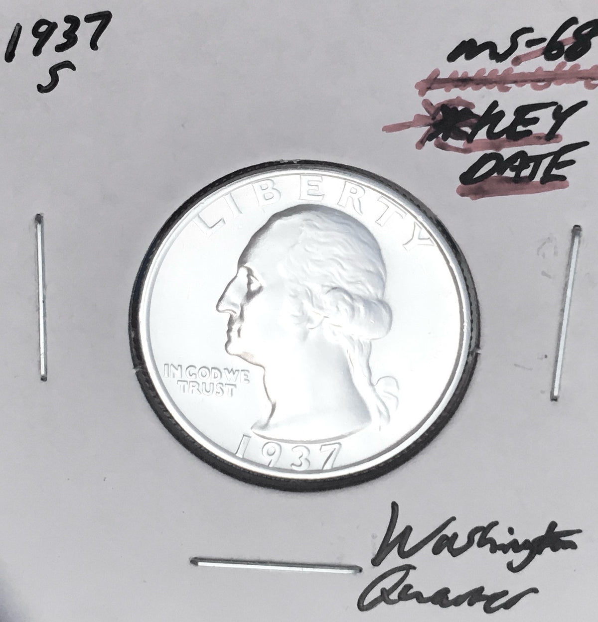 1937-S BRILLIANT UNCIRCULATED KEY DATE!  U.S. WASHINGTON QUARTER.