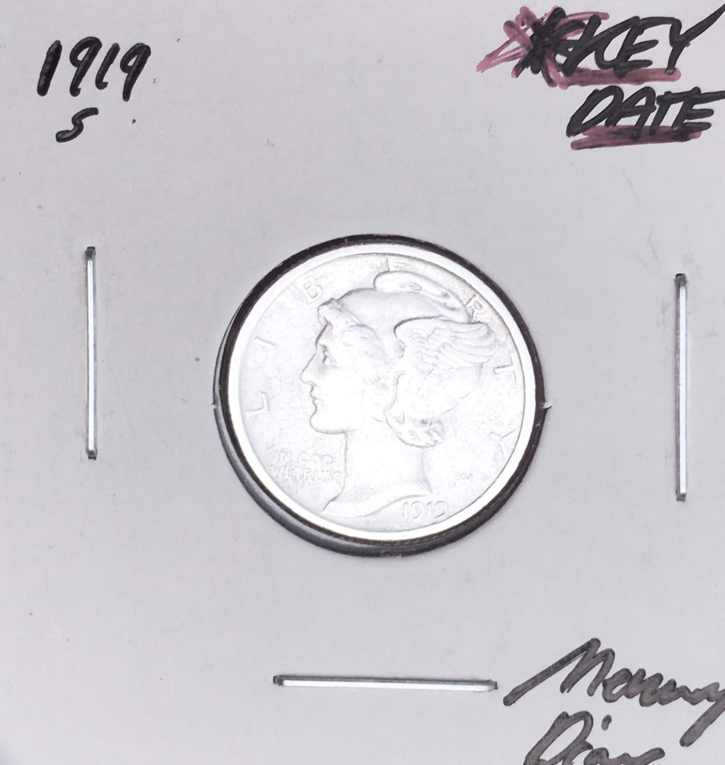 1919-S  SAN FRANCISCO  MINT KEY DATE! U.S. MERCURY DIME.