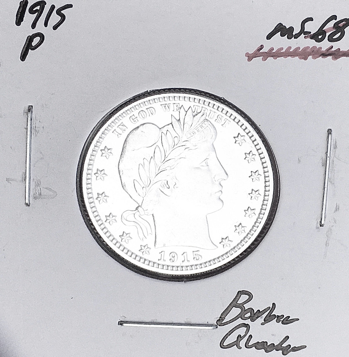 1915-P  GEM BU+++  BRILLIANT UNCIRCULATED!  U.S. BARBER QUARTER.  WOW!