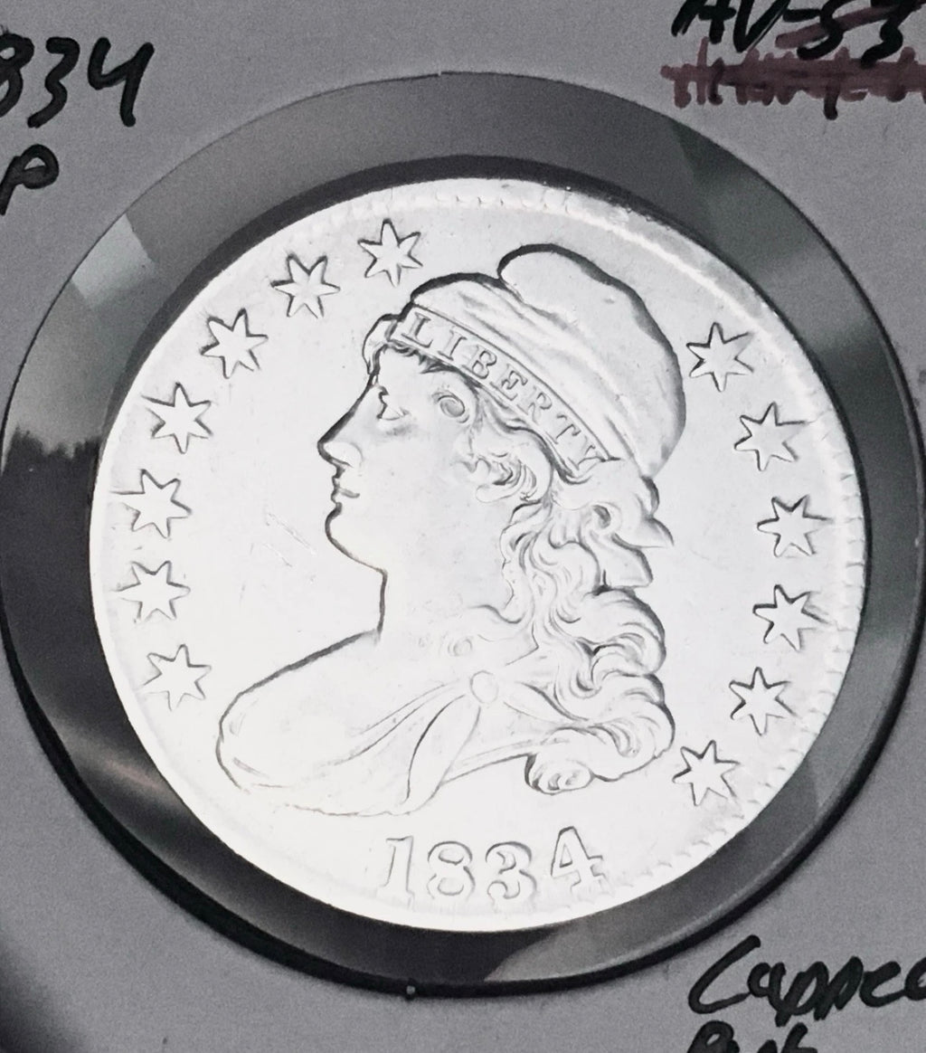 1834-P GEM AU+++  (Scratches on Reverse)  U.S. CAPPED BUST HALF DOLLAR! WOW!