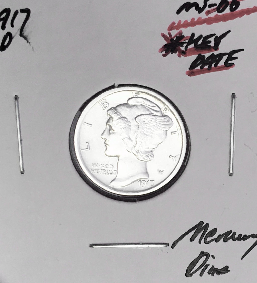 1917-D Denver Mint Mercury Dime, Superb Gem BU+++, RARE This Nice!