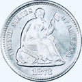 BRILLIANT UNCIRCULATED SEATED LIBERTY SILVER HALF DIME.