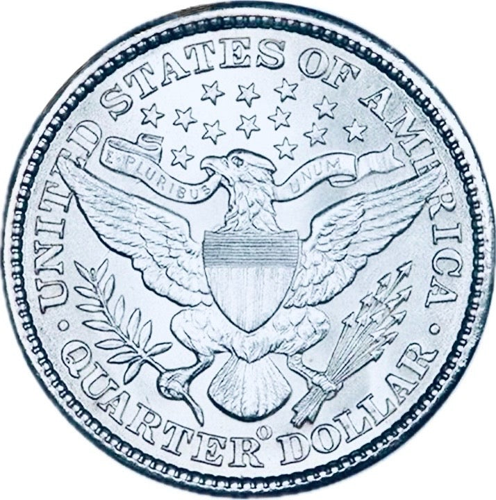 BRILLIANT UNCIRCULATED U.S. BARBER SILVER QUARTER