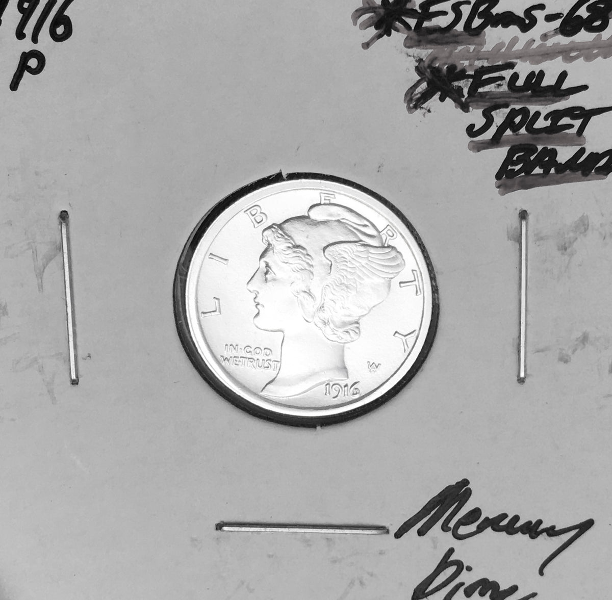 1916-P Mercury Dime, FULL Split Bands, Superb Gem BU++ FSB, RARE This Nice!