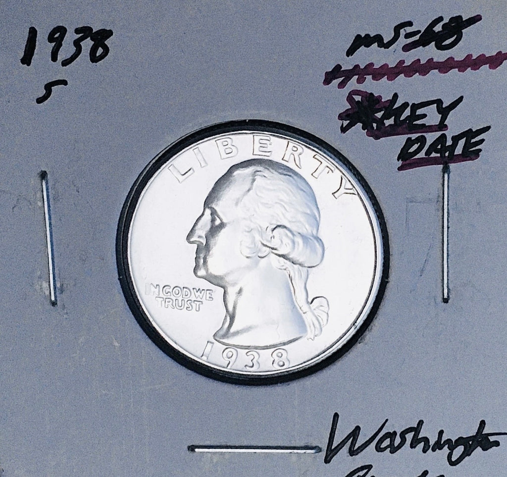 1938-S BRILLIANT UNCIRCULATED KEY DATE!  U.S. WASHINGTON QUARTER.
