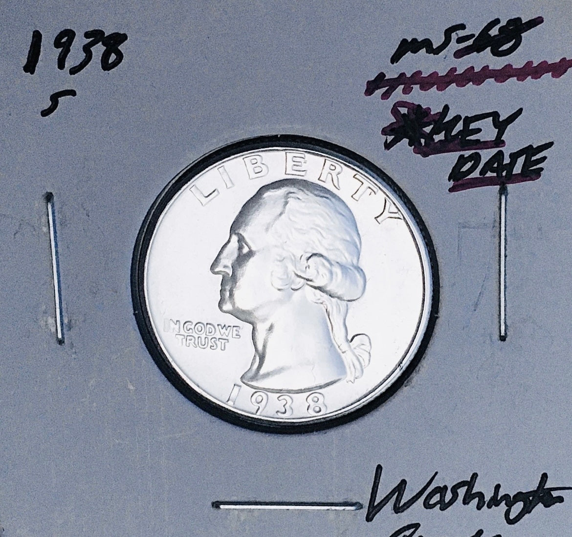 1938-S BRILLIANT UNCIRCULATED KEY DATE!  U.S. WASHINGTON QUARTER.