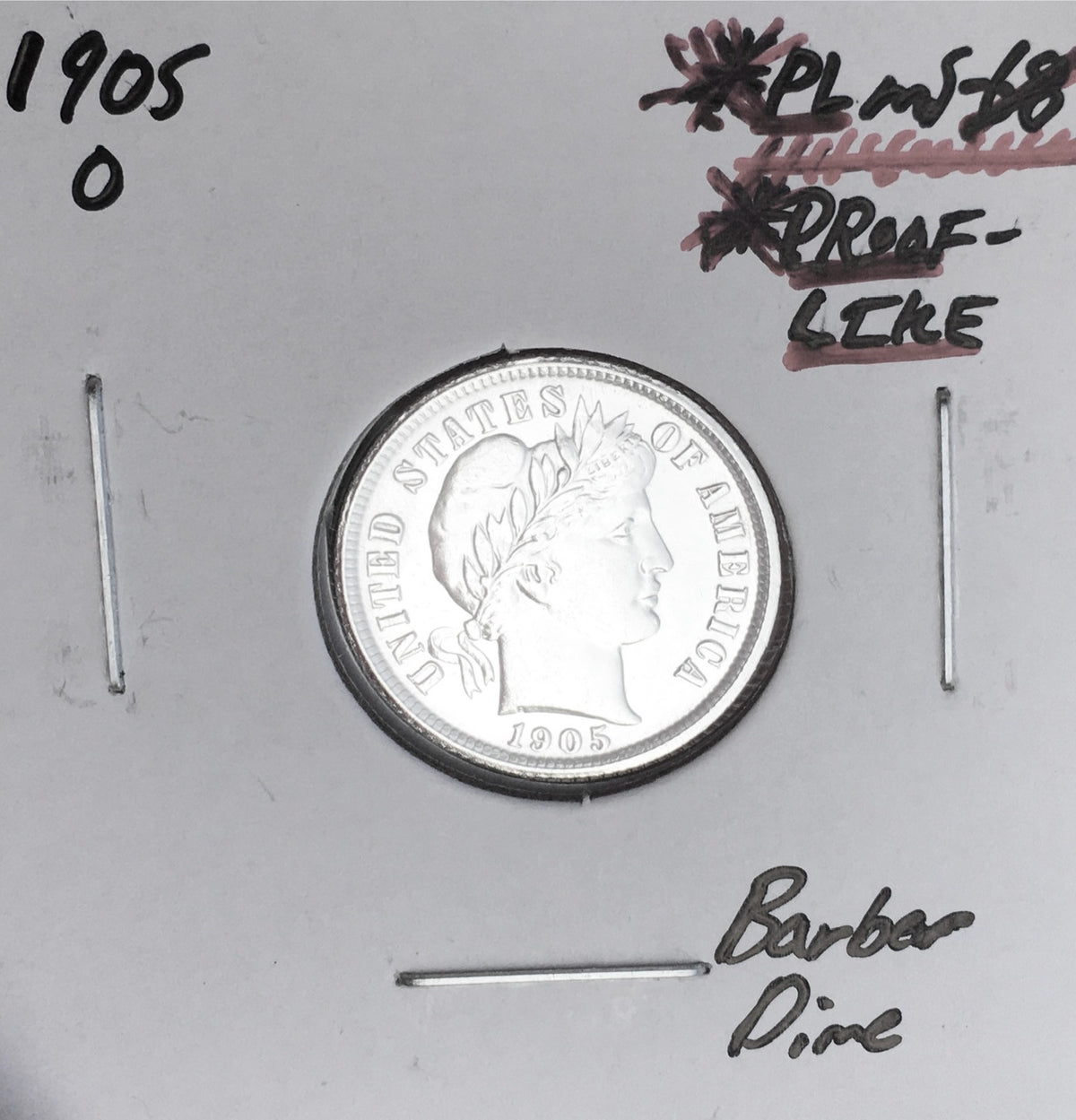1905-O PROOF-LIKE!  GEM BU+++!  BRILLIANT UNCIRCULATED MONSTER! SUPER RARE! U.S. BARBER DIME. WOW!