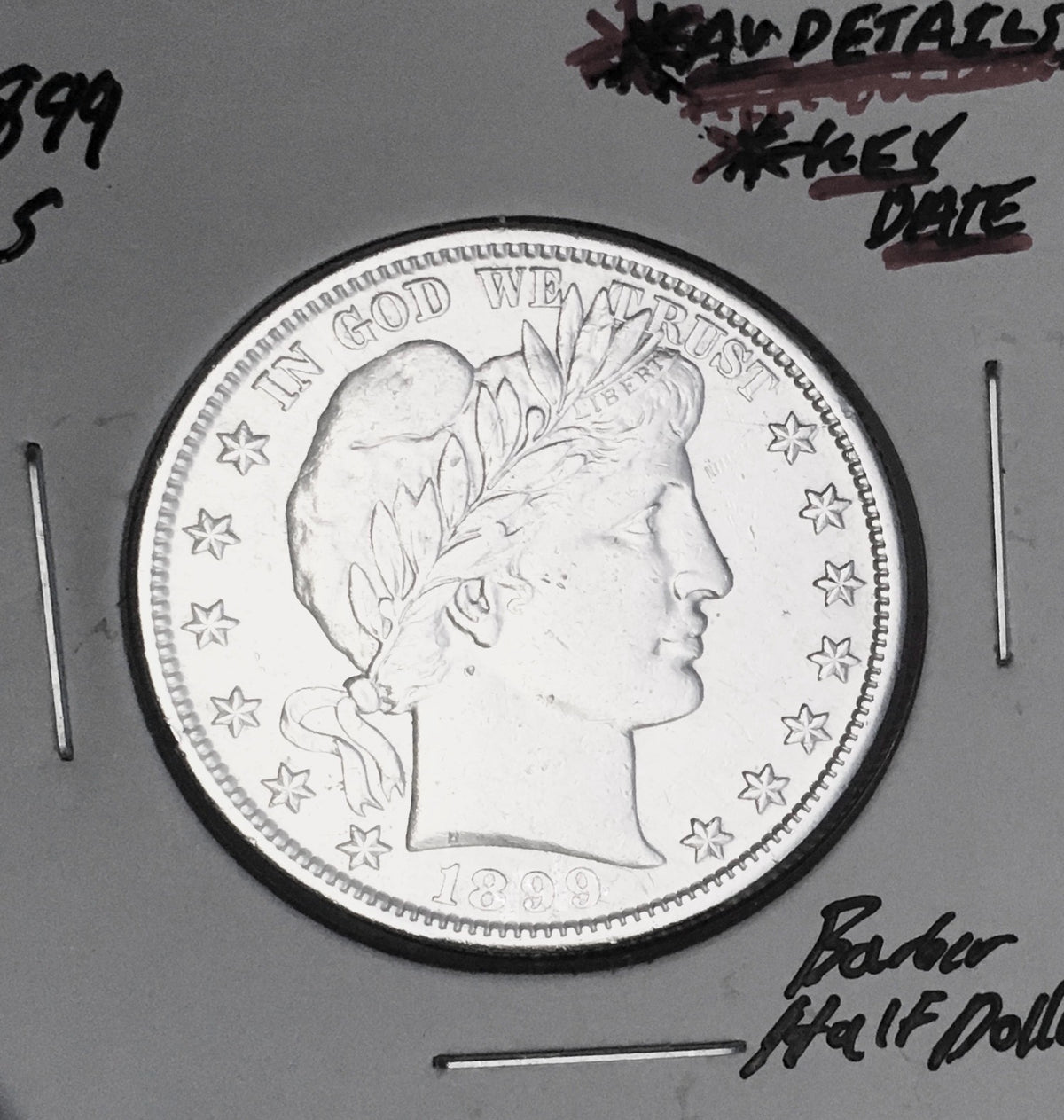 1899-S  AU DETAILS+++  AMAZING MONSTER U.S. BARBER HALF DOLLAR! WOW!