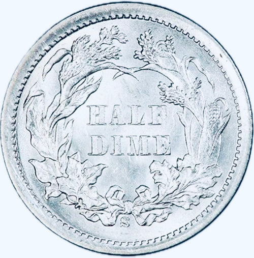 BRILLIANT UNCIRCULATED SEATED LIBERTY SILVER HALF DIME.