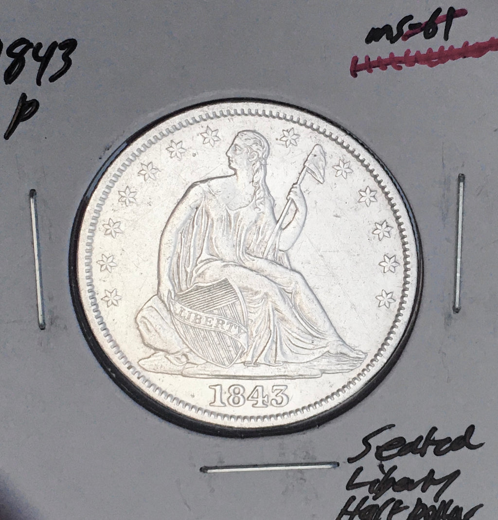 1843-P GEM BU+++  BRILLIANT UNCIRCULATED!  (Light Scratches on Obverse) U.S. SEATED LIBERTY HALF DOLLAR. WOW!