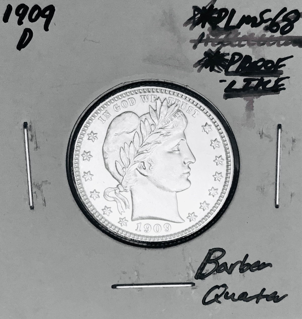 1909-D PROOF-LIKE!  GEM BU+++!  BRILLIANT UNCIRCULATED MONSTER! U.S. BARBER QUARTER.  WOW!