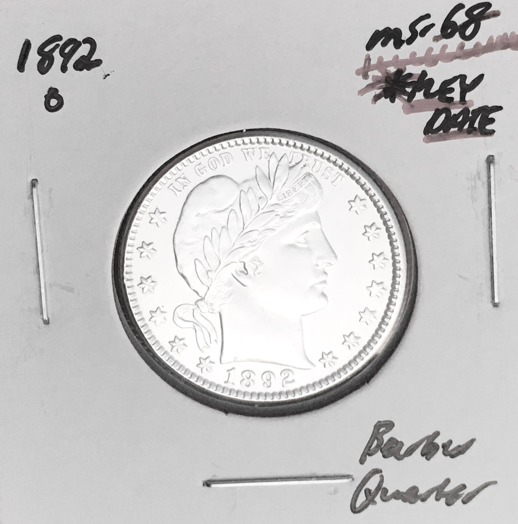 1892-O  GEM BU+++  BRILLIANT UNCIRCULATED!  U.S. BARBER QUARTER.  WOW!