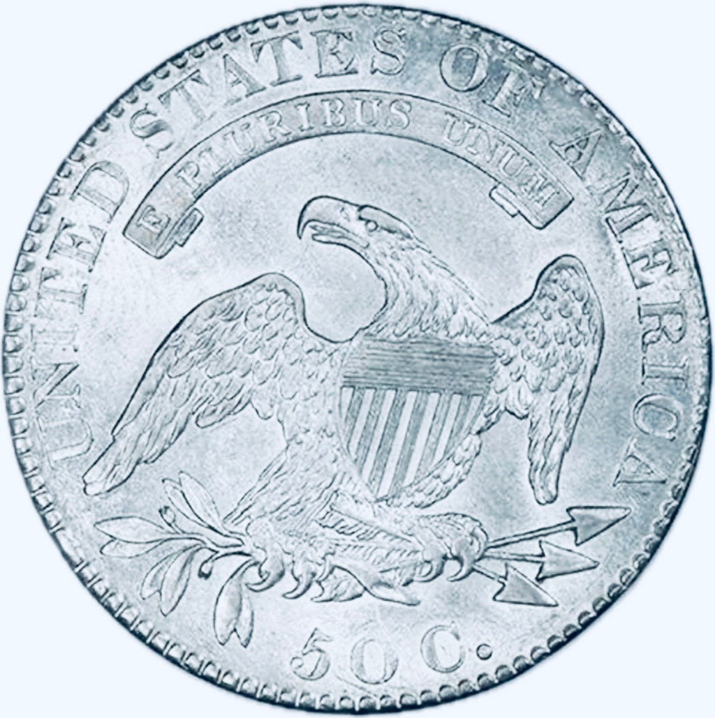 BRILLIANT UNCIRCULATED U.S. CAPPED BUST SILVER HALF DOLLAR