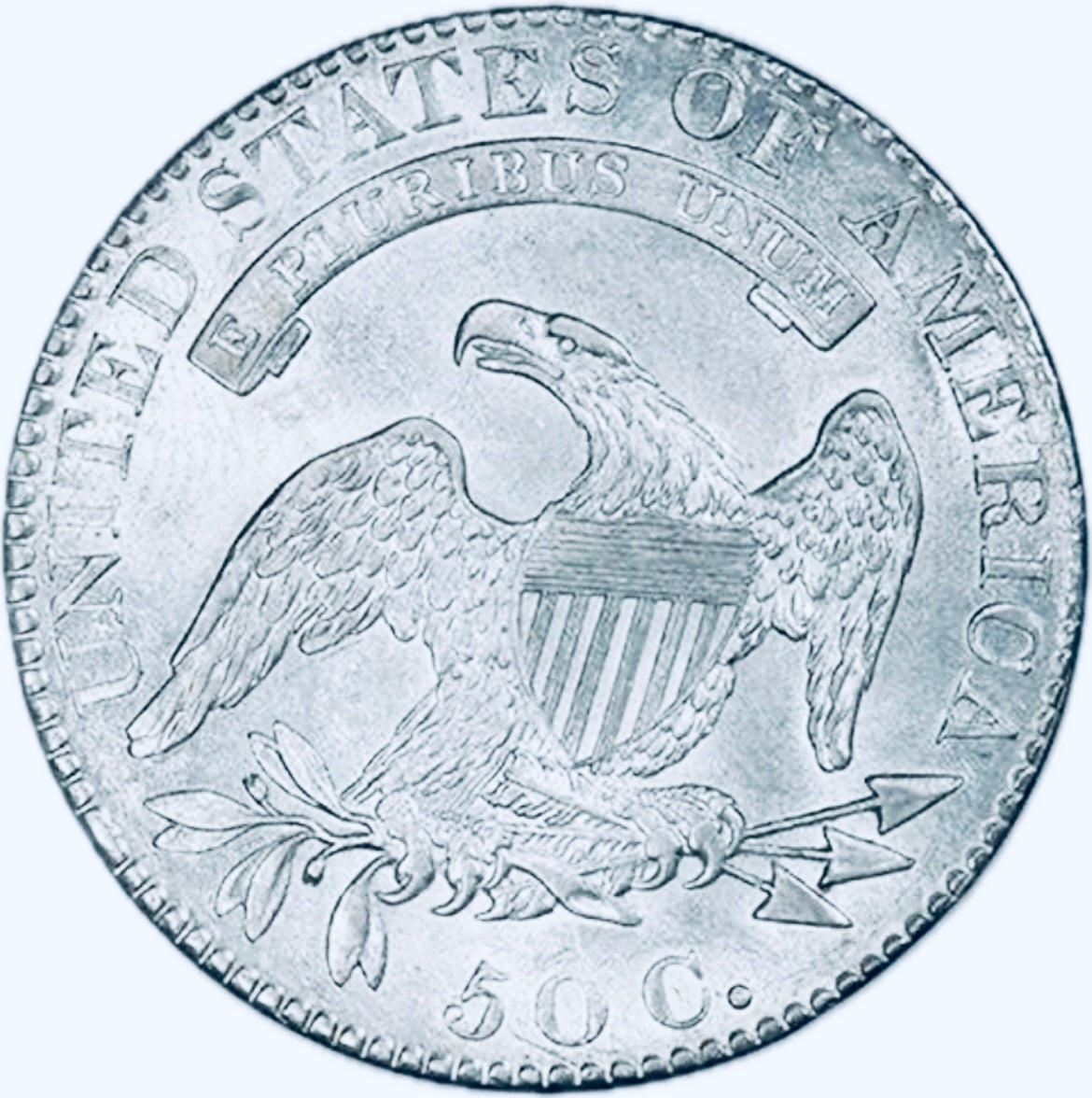 BRILLIANT UNCIRCULATED U.S. CAPPED BUST SILVER HALF DOLLAR