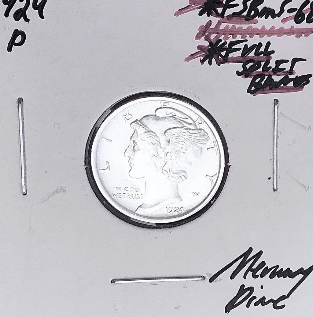 1924-P Mercury Dime, FULL Split Bands, Superb Gem BU++ FSB, RARE This Nice!