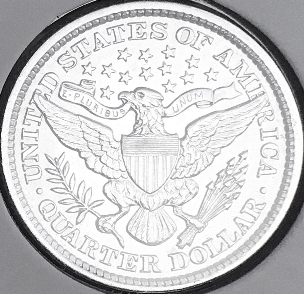 1893-P  GEM BU+++  BRILLIANT UNCIRCULATED!  U.S. BARBER QUARTER.  WOW!