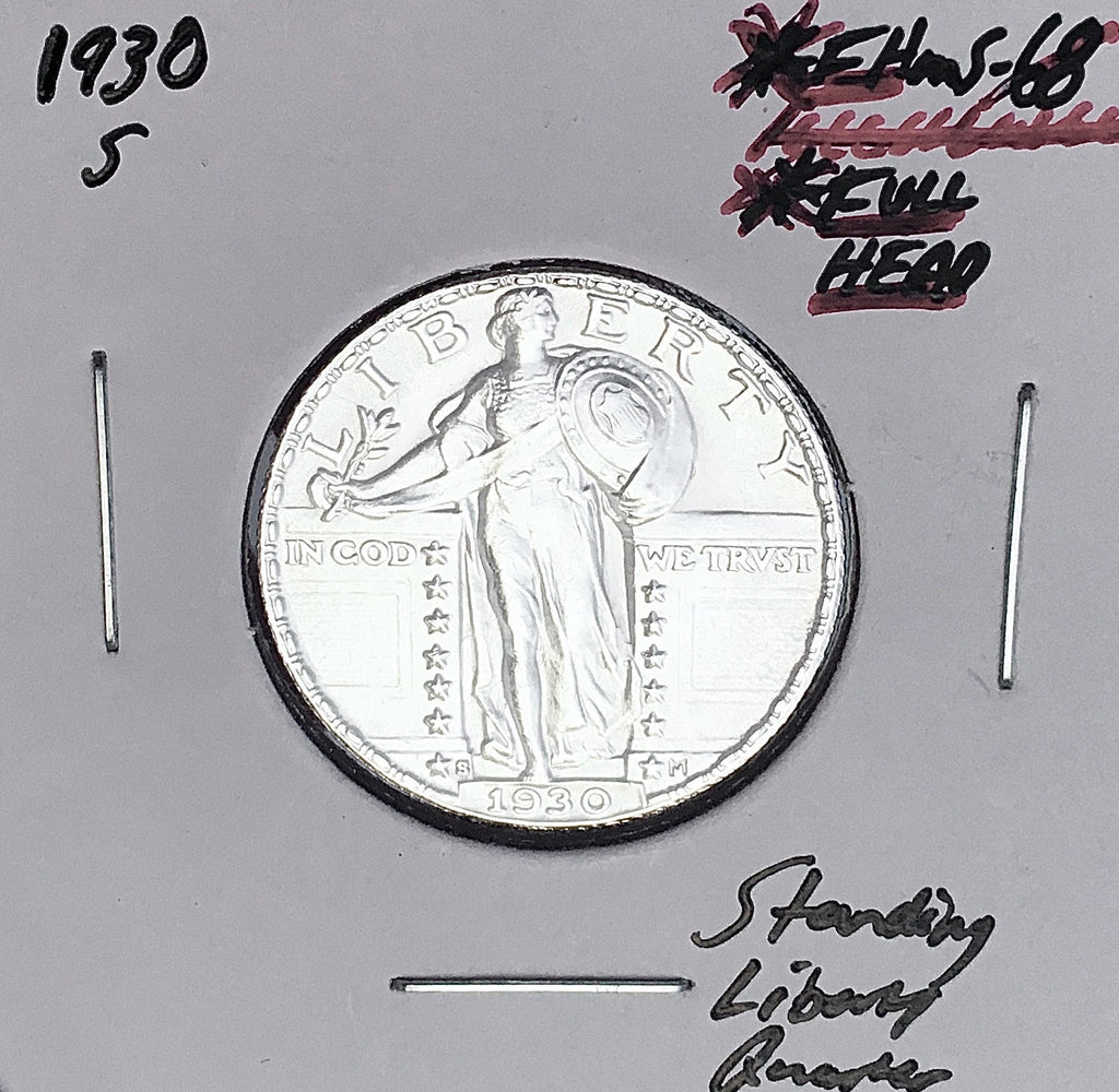 1930-S BRILLIANT UNCIRCULATED!  FULL HEAD! U.S. STANDING LIBERTY QUARTER. WOW!