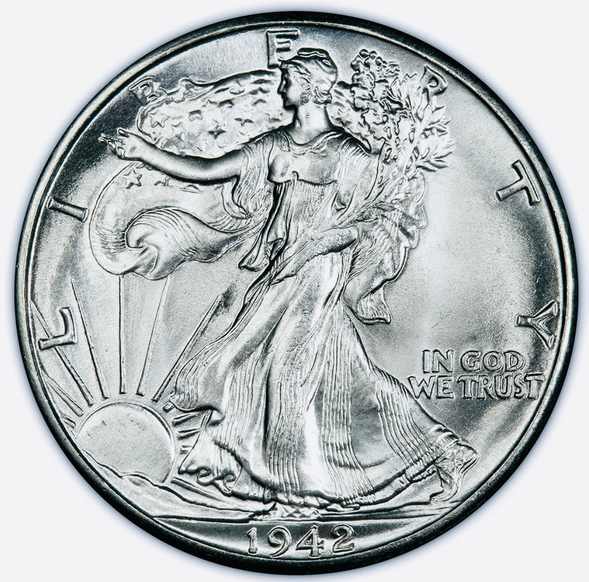 BRILLIANT UNCIRCULATED U.S. WALKING LIBERTY SILVER HALF DOLLAR