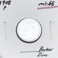 1908-P GEM BU+++ BRILLIANT UNCIRCULATED! U.S. BARBER SILVER DIME! WOW!