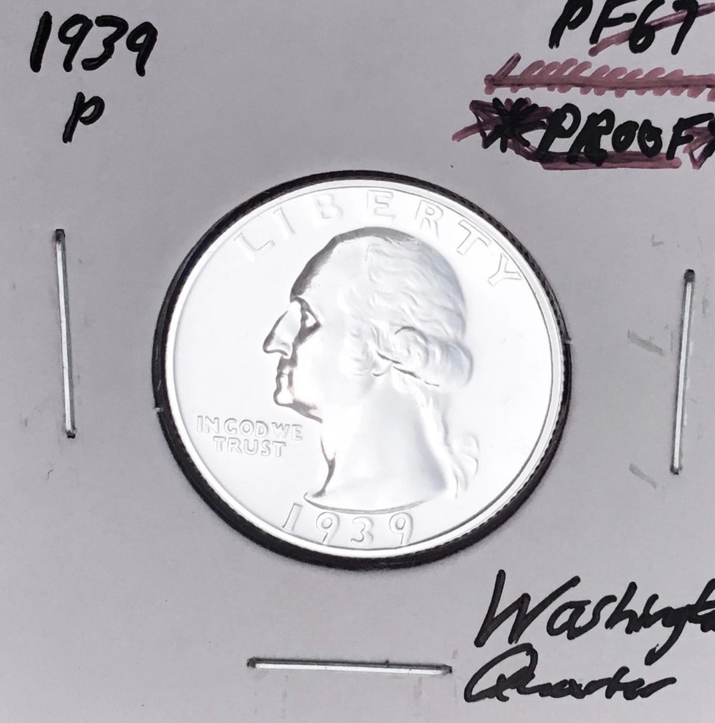 1939-P  PROOF!  BRILLIANT UNCIRCULATED! KEY DATE!  U.S. WASHINGTON QUARTER.
